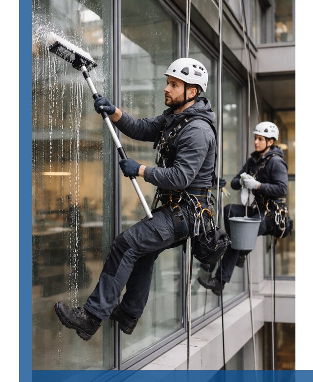 Профессиональная мойка витражей промышленными альпинистами в Камышине