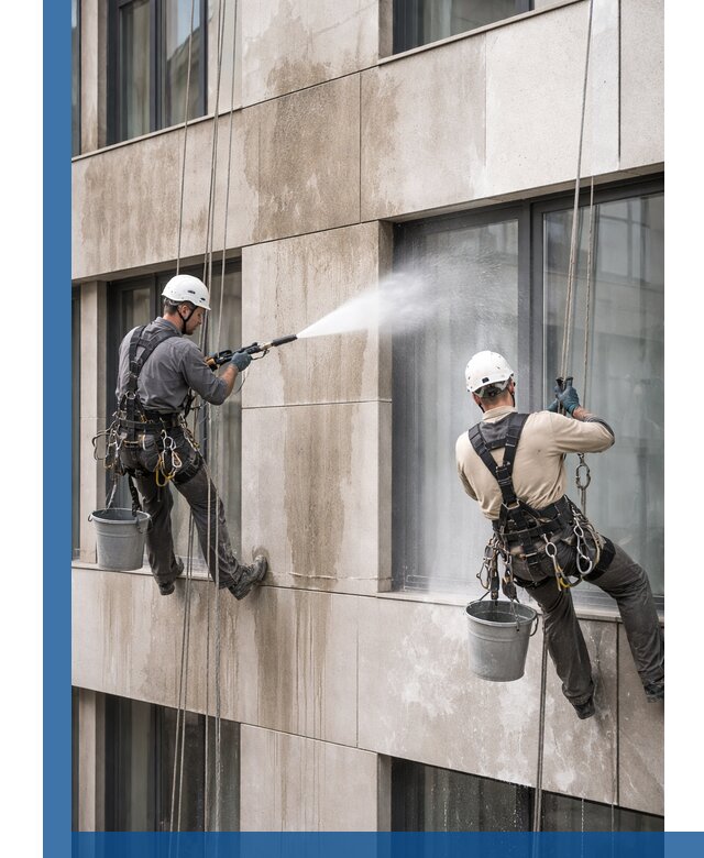 Послестроительная мойка фасада промышленным альпинизмом в Камышине