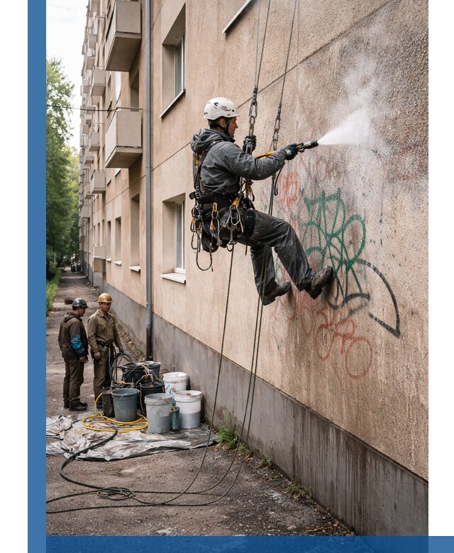 Удаление граффити с фасада в Камышине без следов и повреждений