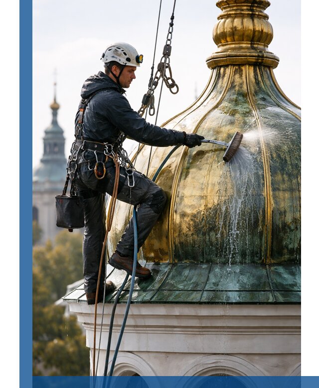 Профессиональная мойка куполов и шпилей высотными альпинистами в Камышине