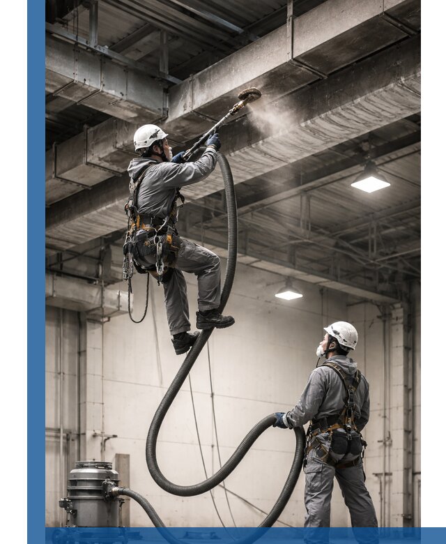 Обеспыливание потолочных конструкций в Камышине промышленным альпинизмом