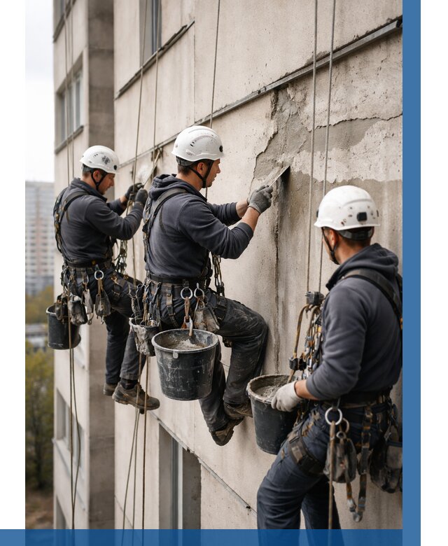 Ремонт бетонных элементов фасада в Камышине от 2569 р. | ВЫСОТНИК-Кмш