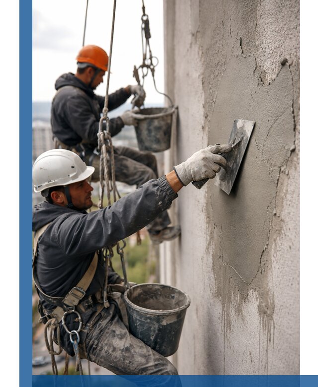 Штукатурка фасада на высоте в Камышине профессиональные работы