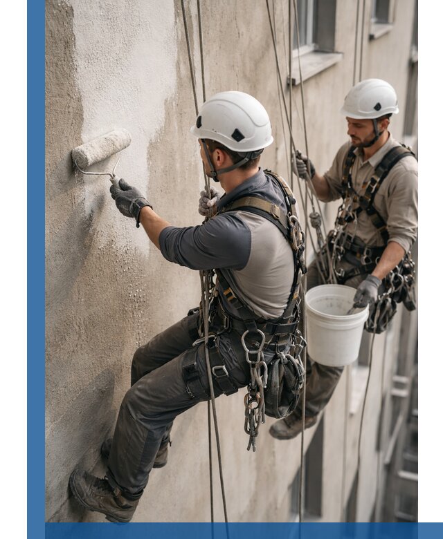 Грунтовка фасада на высоте в Камышине промышленными альпинистами