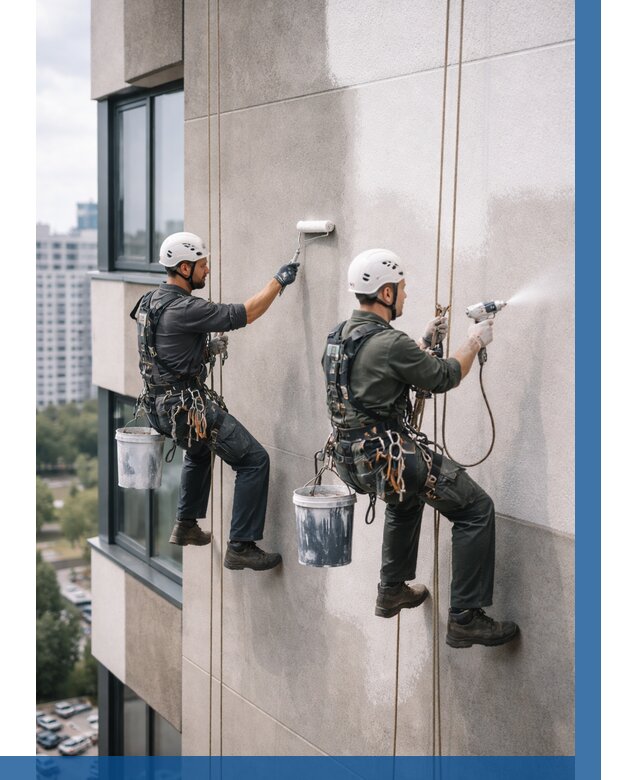 Покраска фасада альпинистами в Камышине от 308 р. | ВЫСОТНИК-Кмш