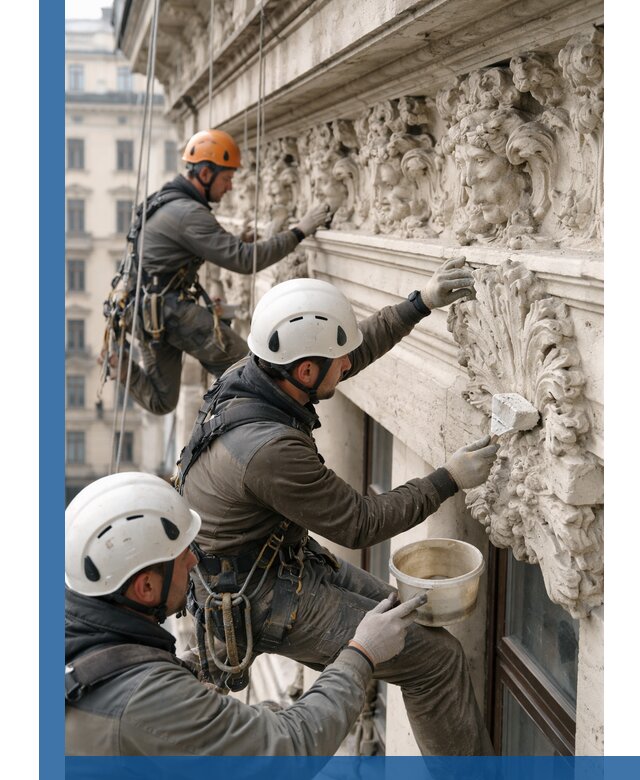 Реставрация фасадной лепнины с высотными работами в Камышине