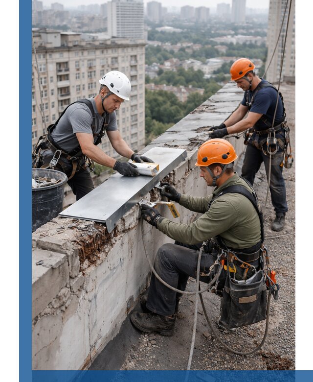 Ремонт парапета на кровле в Камышине, высотные работы с гарантией