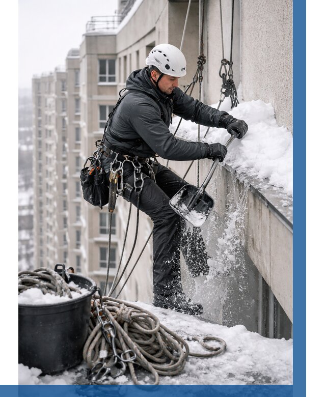 Очистка карнизов от снега в Камышине от 308 р. | ВЫСОТНИК-Кмш