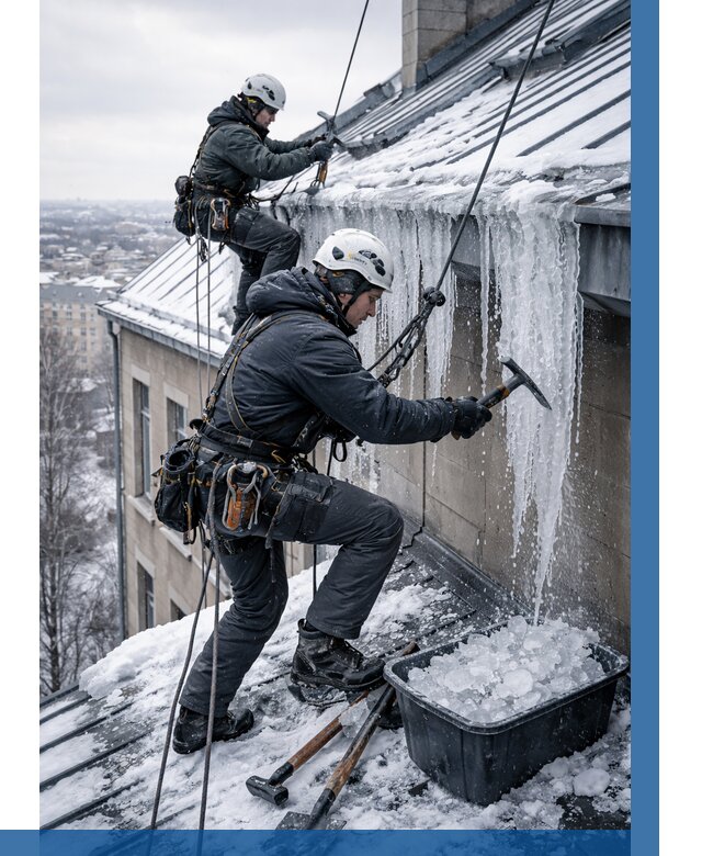 Удаление наледи с кровли в Камышине от 5652 р. | ВЫСОТНИК-Кмш