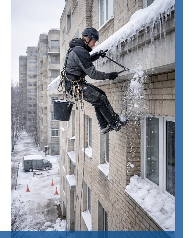 Удаление наледи с карнизов в Камышине от 360 р. | ВЫСОТНИК-Кмш