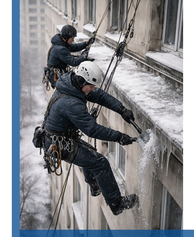 Удаление наледи и сосулек с карнизов в Камышине профессионально