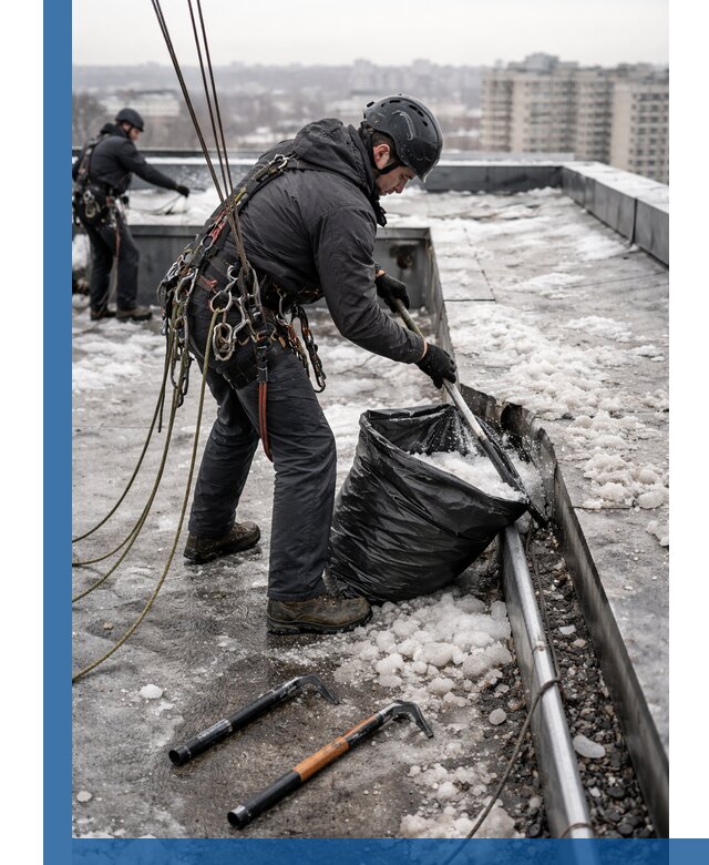 Аварийная очистка кровли в Камышине от промальпинистов