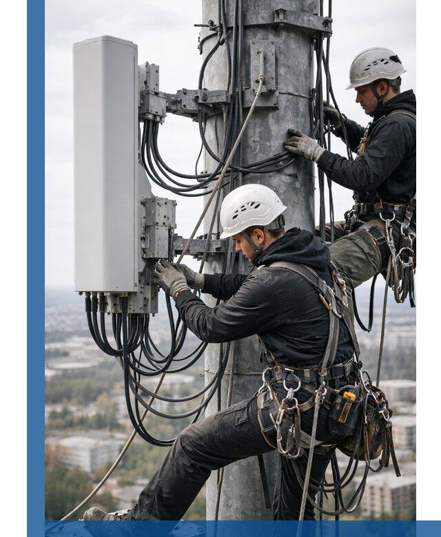 Монтаж оборудования связи на мачте в Камышине с пусконаладкой