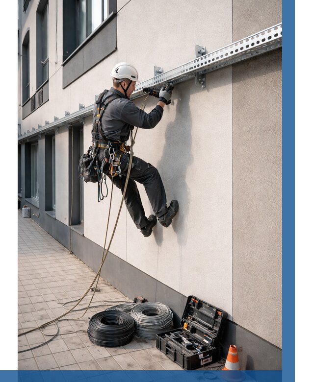 Монтаж кабельных лотков на фасаде в Камышине от 1233 р. | ВЫСОТНИК-Кмш