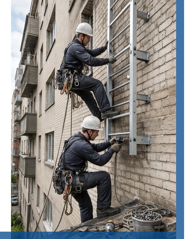 Монтаж пожарной лестницы в Камышине от 25690 р заказать у ВЫСОТНИК-Кмш