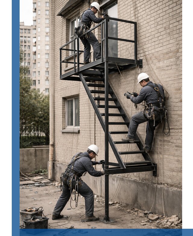 Монтаж пожарной лестницы в Камышине, установка и крепление