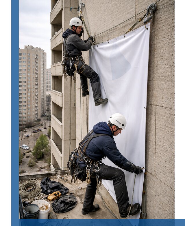 Профессиональный монтаж баннеров на фасаде в Камышине