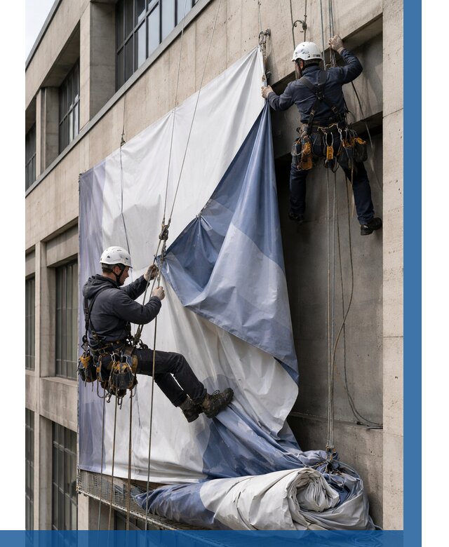 Демонтаж баннеров с фасада в Камышине от 4624 р. | ВЫСОТНИК-Кмш