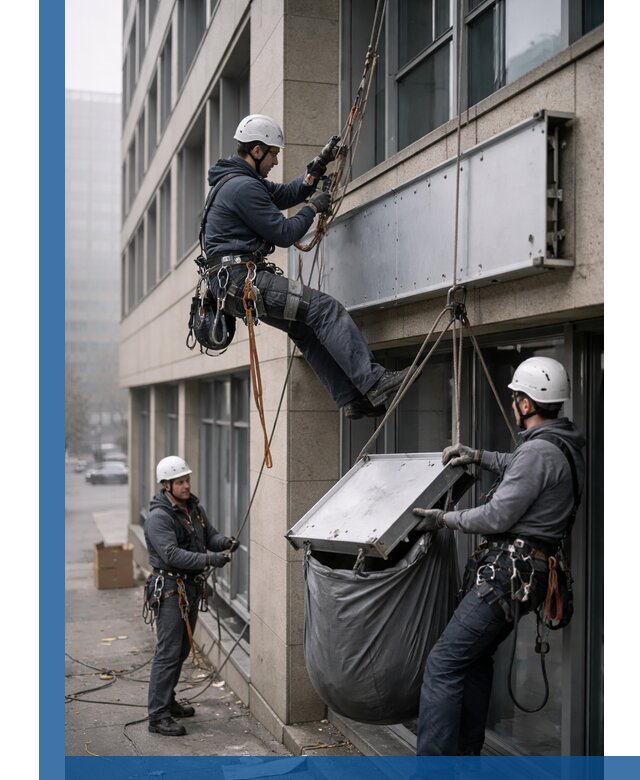 Демонтаж рекламной вывески с высотными работами в Камышине