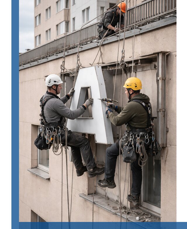 Ремонт и восстановление наружных вывесок на высоте в Камышине