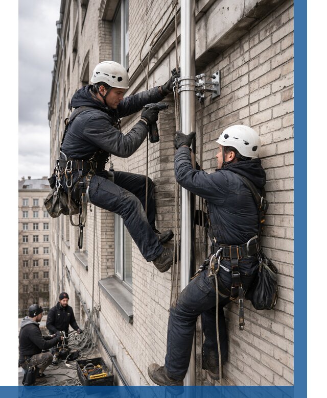 Монтаж флагштока на здании в Камышине от 6679 р. | ВЫСОТНИК-Кмш