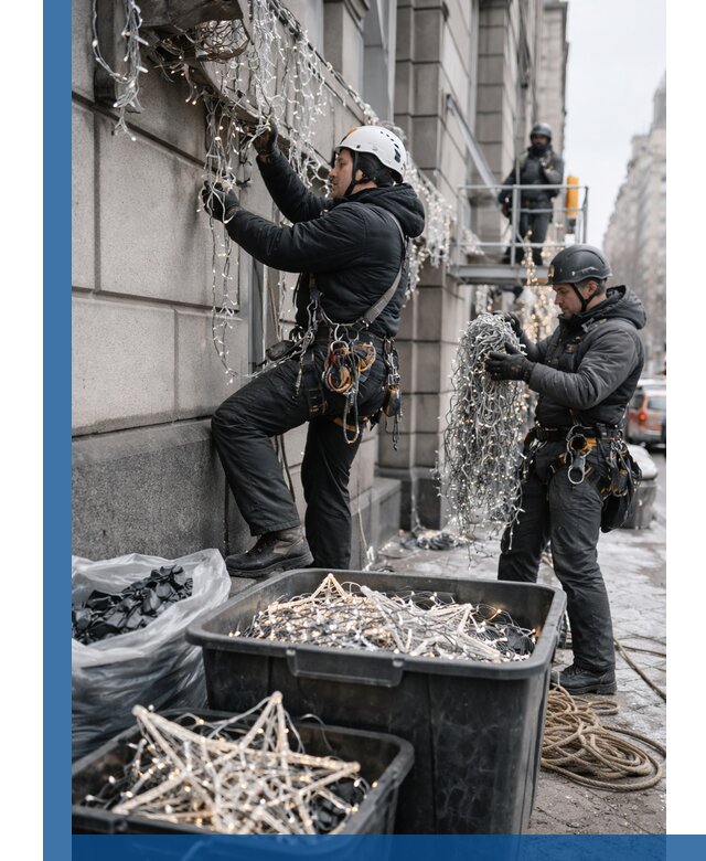 Демонтаж новогоднего оформления и гирлянд в Камышине