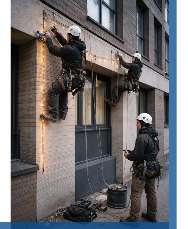 Монтаж гирлянд на фасаде в Камышине от 3597 р. | ВЫСОТНИК-Кмш