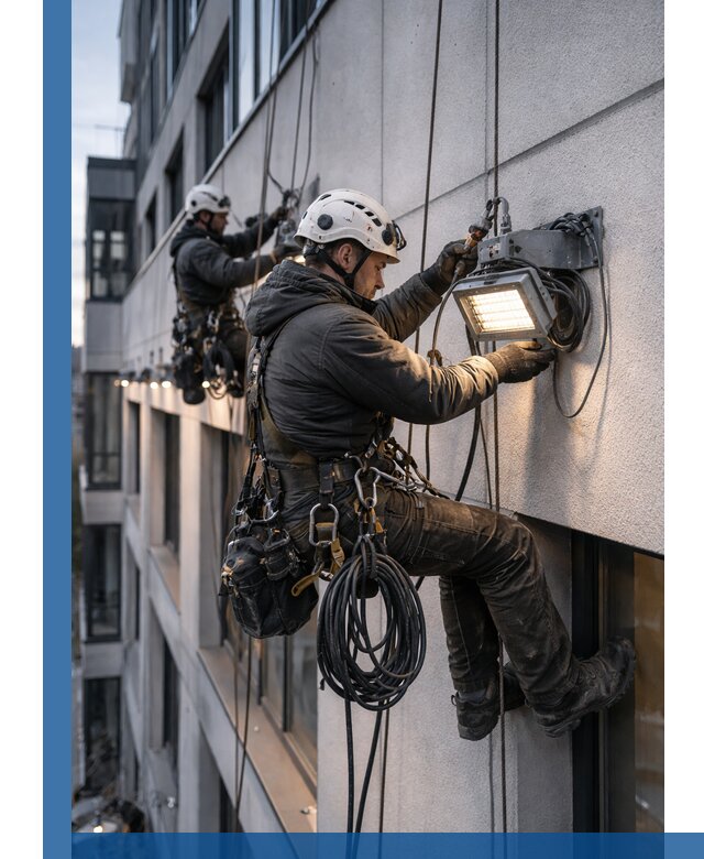 Монтаж фасадного освещения в Камышине установка и подключение