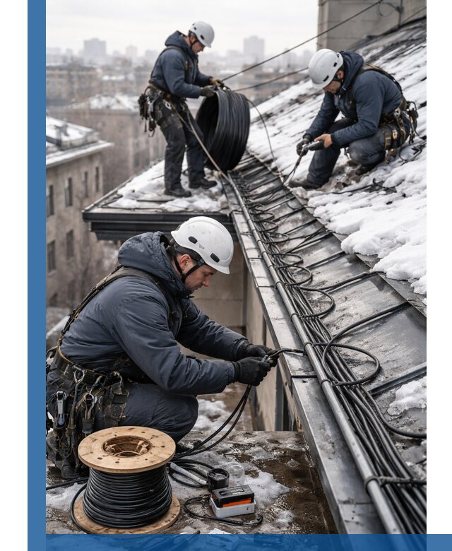 Монтаж греющего кабеля на кровле в Камышине под ключ