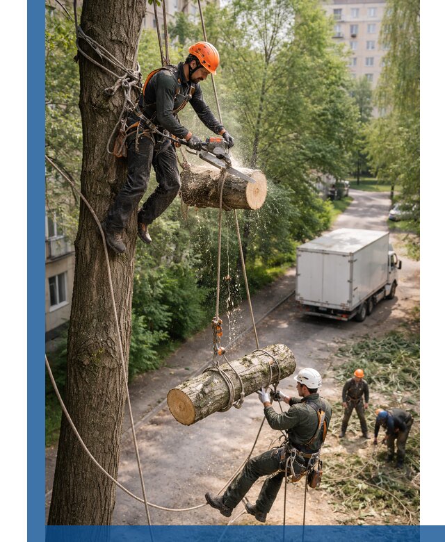 Спил деревьев альпинистами в Камышине, безопасно и без повреждений