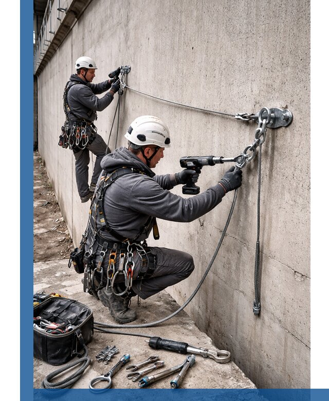 Монтаж анкерных линий высотной безопасности в Камышине